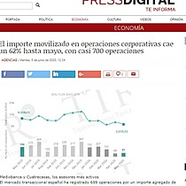 El importe movilizado en operaciones corporativas cae un 62% hasta mayo, con casi 700 operaciones